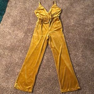 Fashion Nova Mustard Velvet Jumpsuit